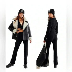 Free People LNA Emily Ribbed Jumpsuit Size Small Black NWOT